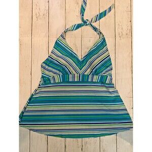 Motherhood maternity halter Tie tankini  Swim top MEDIUM Bathing Suit Blue Green